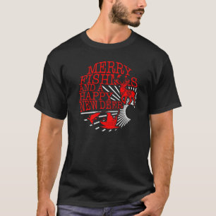 Christmas Merry Fishmas Happy New Deer Fisherman H T-Shirt