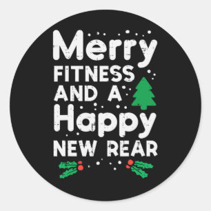 Christmas Merry Fitness Happy New Rear Xmas Workou Classic Round Sticker