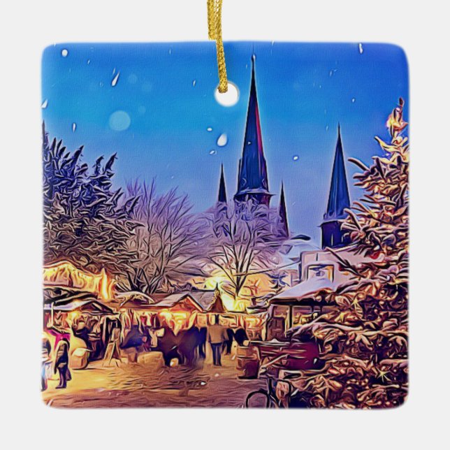 Christmas Merry Go Round and German Church Ceramic Ornament (Front)