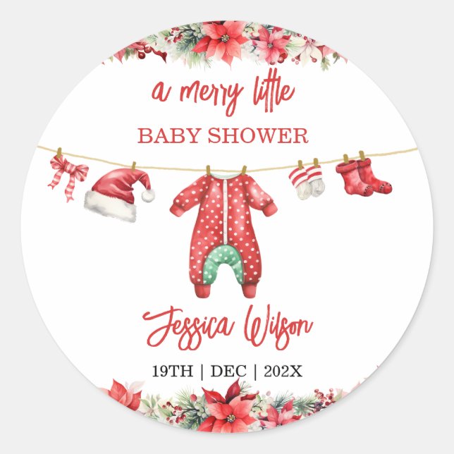 Christmas Merry Little Baby Shower Gender Neutral Classic Round Sticker (Front)