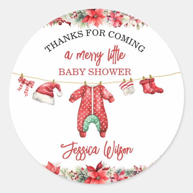 Christmas Merry Little Baby Shower Gender Neutral Classic Round Sticker (Front)
