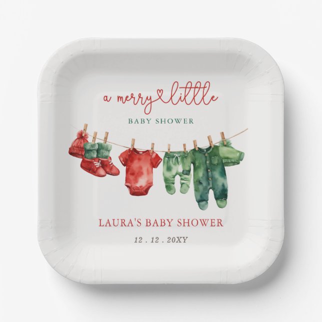 Christmas Merry Little Baby Shower Gender Neutral Paper Plate (Front)