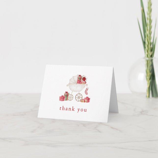 Christmas Merry Little Baby Shower Thank You Card (Front)