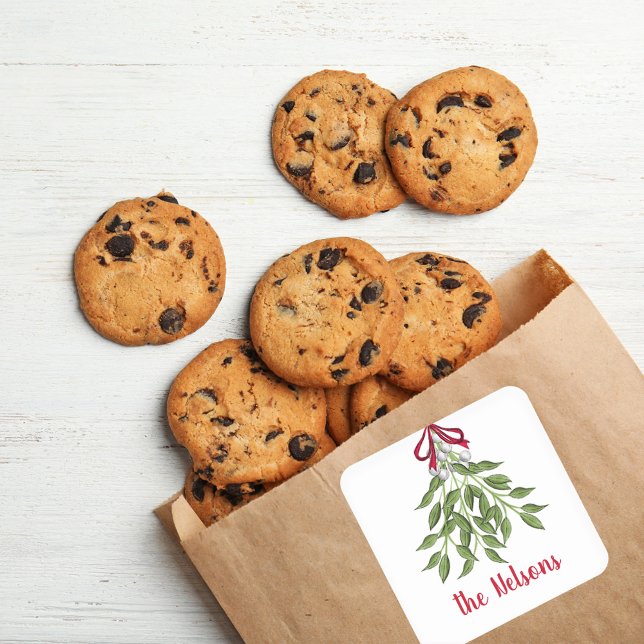 Christmas Merry Mistletoe Holiday Greenery Leaves  Square Sticker (Christmas holiday merry mistletoe simple square sticker.)