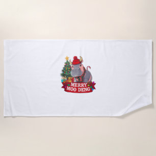 Christmas Merry Moo Deng Cute Baby Hippo Bouncy Xm Beach Towel