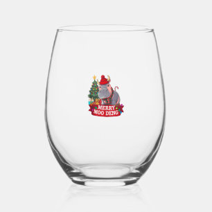 Christmas Merry Moo Deng Cute Baby Hippo Bouncy Xm Stemless Wine Glass