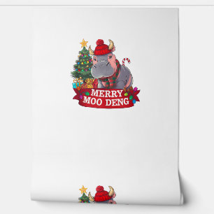 Christmas Merry Moo Deng Cute Baby Hippo Bouncy Xm Wallpaper