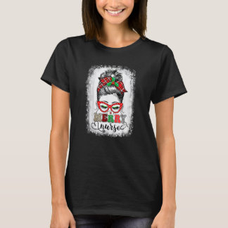 Christmas Merry Nurse Messy Bun Nurse Claus Bleach T-Shirt