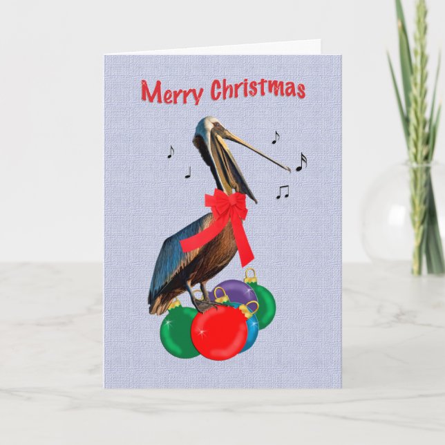 Christmas, Merry, Pelican Singing Holiday Card (Front)