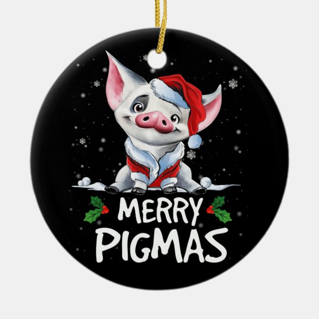 Christmas Merry Pigmas Funny Xmas Pajama Ceramic Tree Decoration (Front)