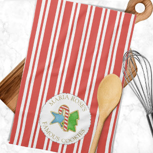 Christmas Merry Red Holiday Cookies Personalised Tea Towel