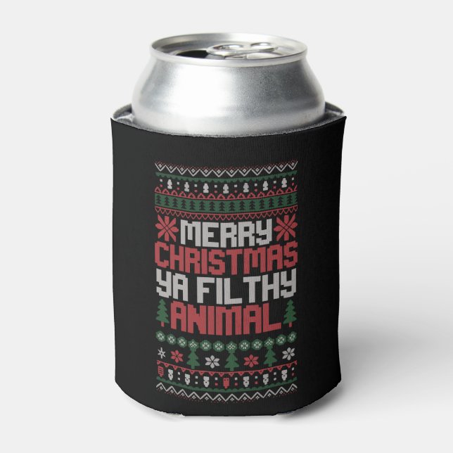 Christmas Merry Xmas Ya Filthy Animal Meme Ugly  Can Cooler (Can Front)