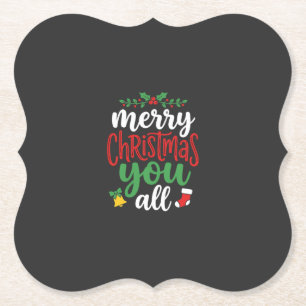 Christmas Merry You All Holiday Typography Paper Coaster