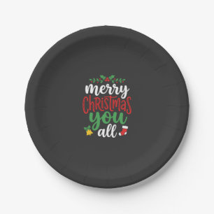Christmas Merry You All Holiday Typography Paper Plate