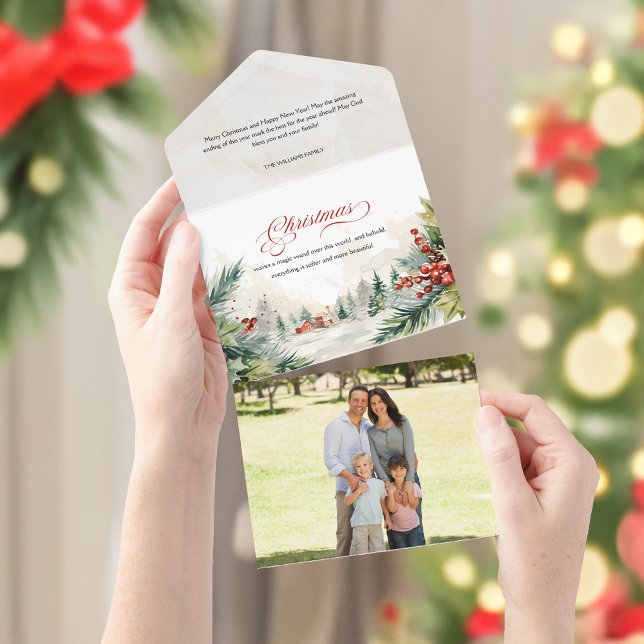 Christmas Message Watercolor Winter Scene  All In One Invitation (Creator Uploaded)