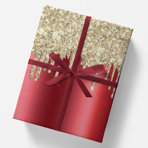 Christmas Metallic Red & Dripping 14k Gold Glitter Wrapping Paper