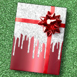 Christmas Metallic Red & Dripping Silver Glitter Wrapping Paper<br><div class="desc">This sparkling gift wrap has a metallic faux foil festive red base,  with printed melting platinum silver glitter drips pouring down on both sides.</div>