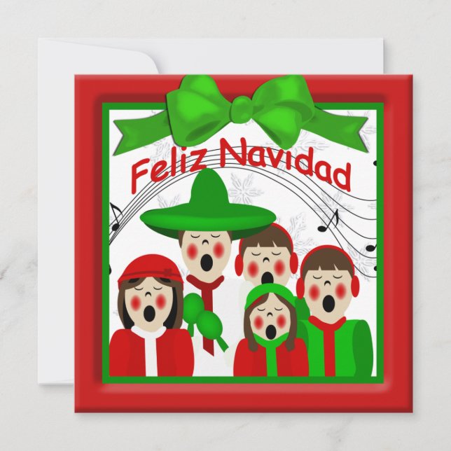 Christmas Mexican Carolers Family Five Greeting Holiday Card (Front)