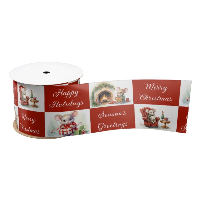 Christmas Mice Design  Satin Ribbon (Spool)