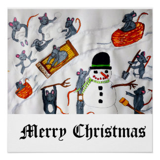 CHRISTMAS MICE IN THE SNOW Glossy Poster