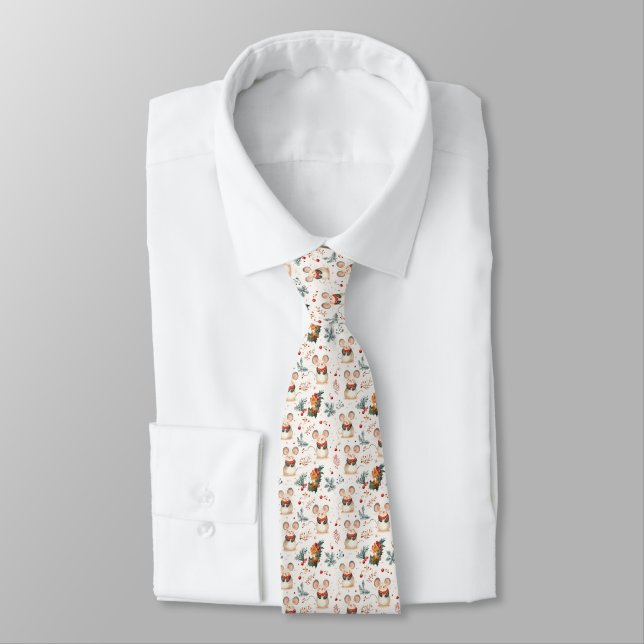 Christmas Mice Neck Tie (Tied)