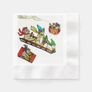 CHRISTMAS MICE SLEDDING  NAPKIN