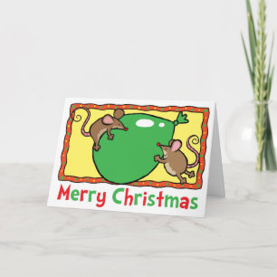 Christmas mice with balloon holiday card