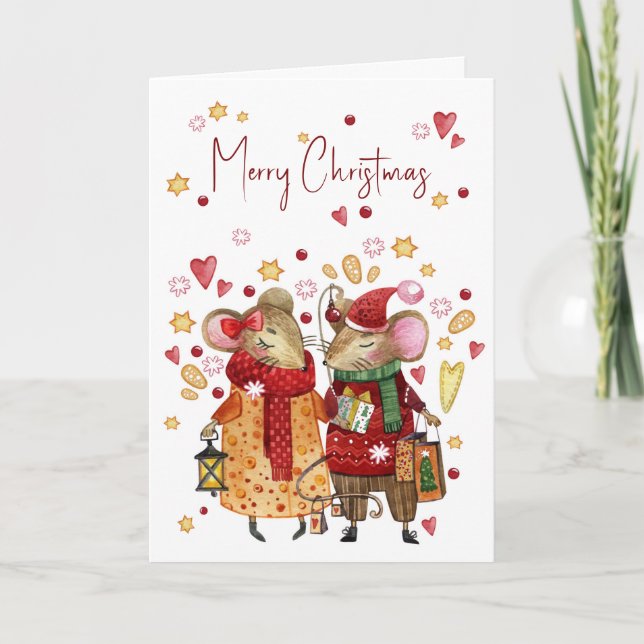 Christmas Mice with Hearts and Stars  Card (Front)