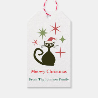 Christmas Mid Century Atomic Cat Personalised Gift Tags