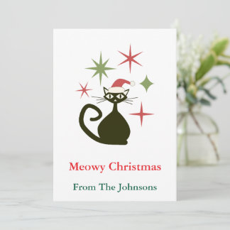 Christmas Mid Century Atomic Cat Personalised Holiday Card
