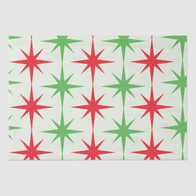 Christmas Mid Century Red Green Atomic Starbursts  Tissue Paper (Front)