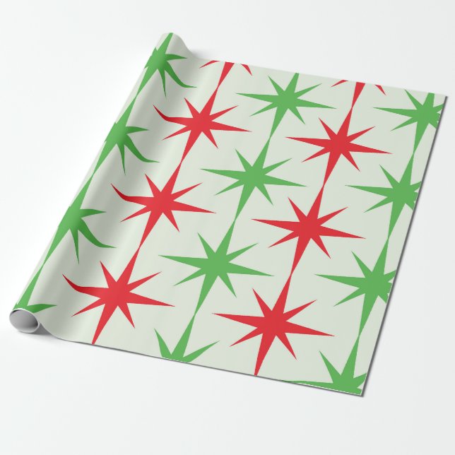 Christmas Mid Century Red Green Atomic Starbursts  Wrapping Paper (Unrolled)
