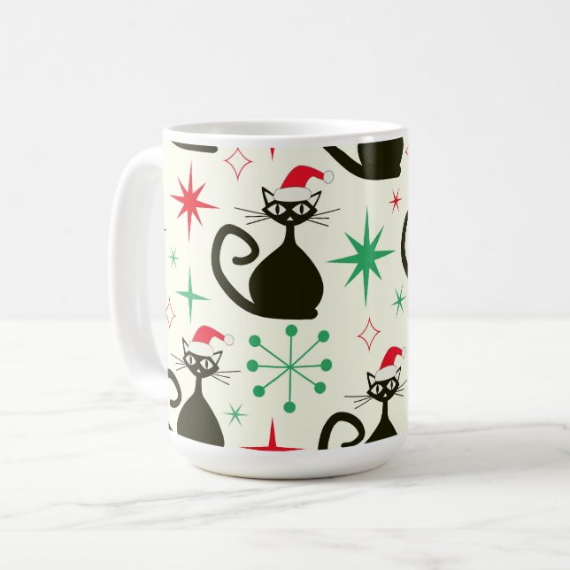 Christmas Mid Century Retro Atomic Cats  Coffee Mug (Front Left)
