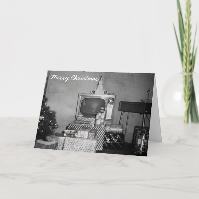 Christmas Mid-century Television 1950's Monochrome Holiday Card (Front)