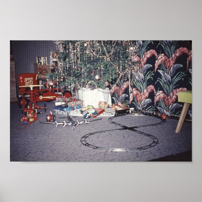 Christmas Mid-century Tree and Vintage Toys Poster (Front)