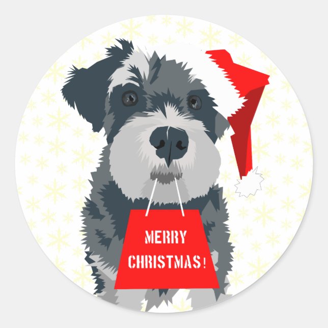 Christmas Mini Schnauzer Dog Santa Hat Sticker (Front)
