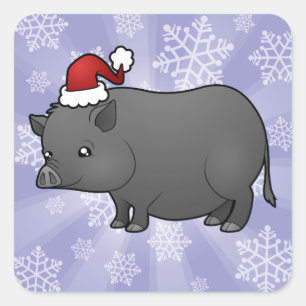 Christmas Miniature Pig Square Sticker