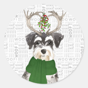 Christmas Miniature Schnauzer Woof Art Dog Lover Classic Round Sticker