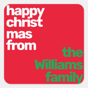 Christmas minimal custom modern party red green square sticker