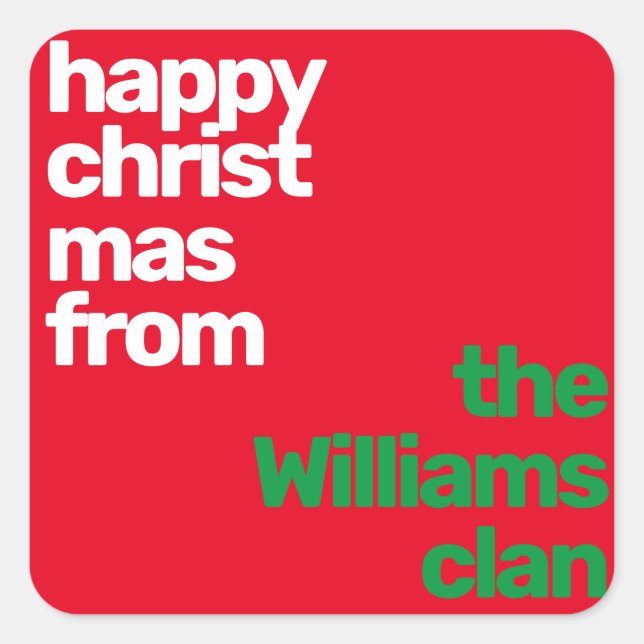 Christmas minimal custom modern party red green square sticker (Front)