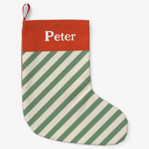Christmas Minimal Diagonal Stripes Green Sage Small Christmas Stocking