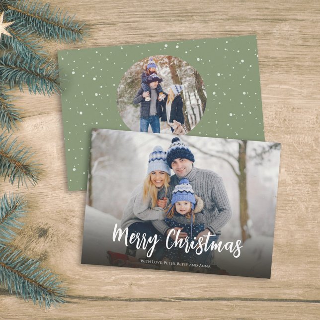 Christmas Minimal Green Dot Simple Festive 2 Photo Holiday Card (Creator Uploaded)