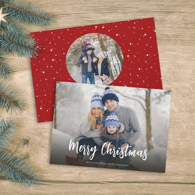 Christmas Minimal Red Dots Simple Festive 2 Photo Holiday Card (Creator Uploaded)