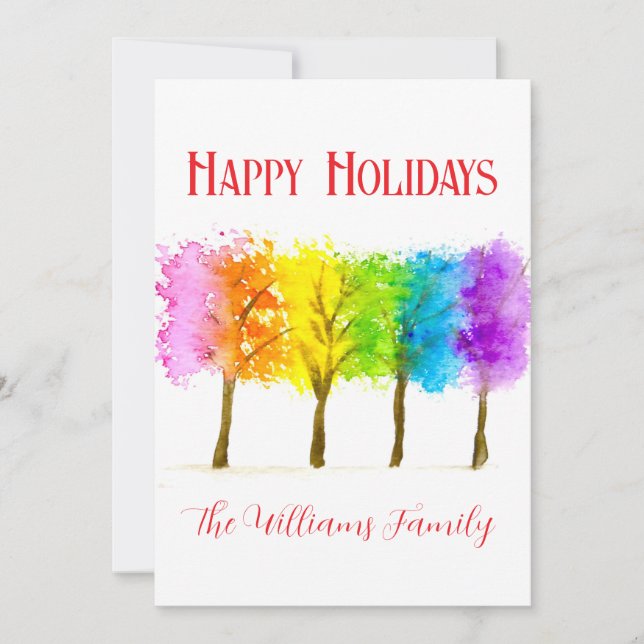Christmas Minimal Watercolor Pine Trees Holiday Card (Front)