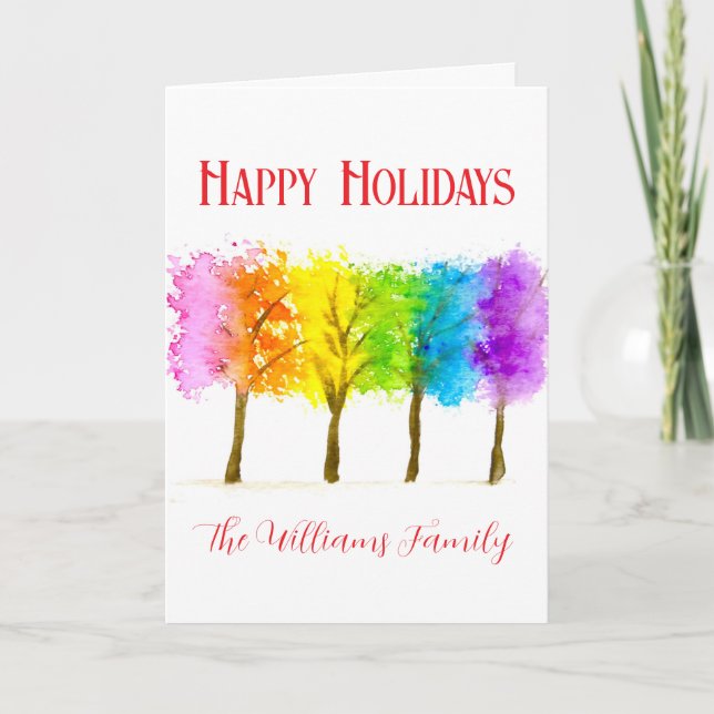 Christmas Minimal Watercolor Pine Trees Holiday Card (Front)