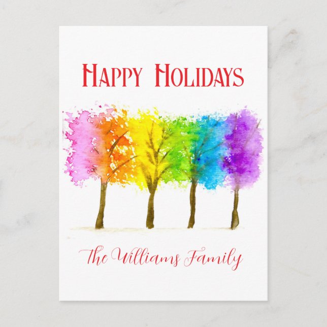 Christmas Minimal Watercolor Pine Trees Holiday Postcard (Front)