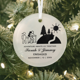 Christmas Minimalist Mountain Hiking Engage Couple Glass Tree Decoration