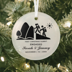 Christmas Minimalist Mountain Hiking Engage Couple Glass Tree Decoration