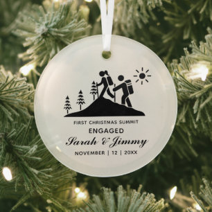 Christmas Minimalist Mountain Hiking Engage Couple Glass Tree Decoration