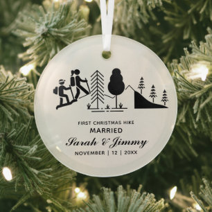 Christmas Minimalist Mountain Hiking MarriedCouple Glass Tree Decoration